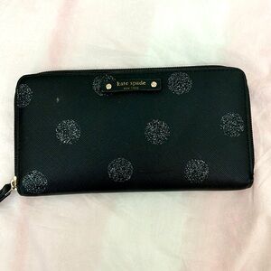 Black leather KATE SPADE polka dot wallet